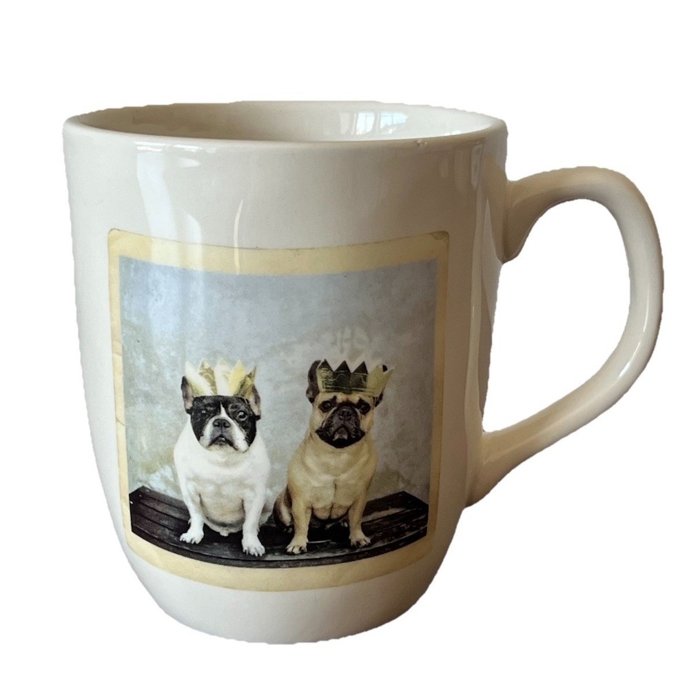 Rae Dunn French Bulldog Royalty Mug Artisan‎ Collection Magenta Frenchie Cream